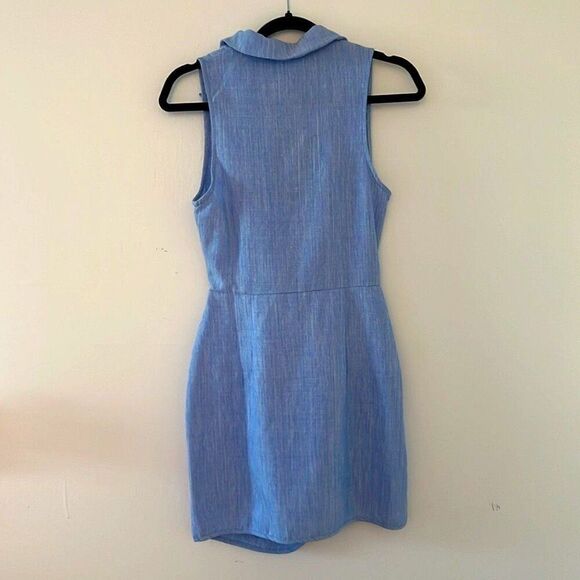 NWT PLT | Blue Linen Look Vest Style Cut Out Bodycon | Size 10 - Picture 4 of 11